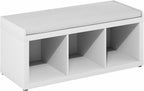 Furinno Cubicle Storage Bench, Shoe Bench with Padded Seat Cushion, 3-Cube Open Shelves Entryway Bench, for Closet, Entryway, Living Room, White