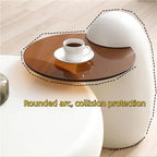 Modern PE Plastic Coffee Table, Nesting End Table with Glass Top, Egg-Shaped Side Table for Living Room, Bedroom, Small Spaces