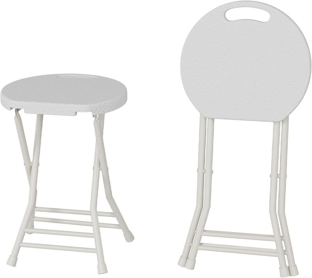 Garvee Folding Stool, Backless 18-Inch Stool, Portable with Handle, Foldable Bar Stool, Anti-Slip Feet, 600Lbs Capacity, for Bar Stools Kitchen Home Indoor and Outdoor Use (White-2, 18)