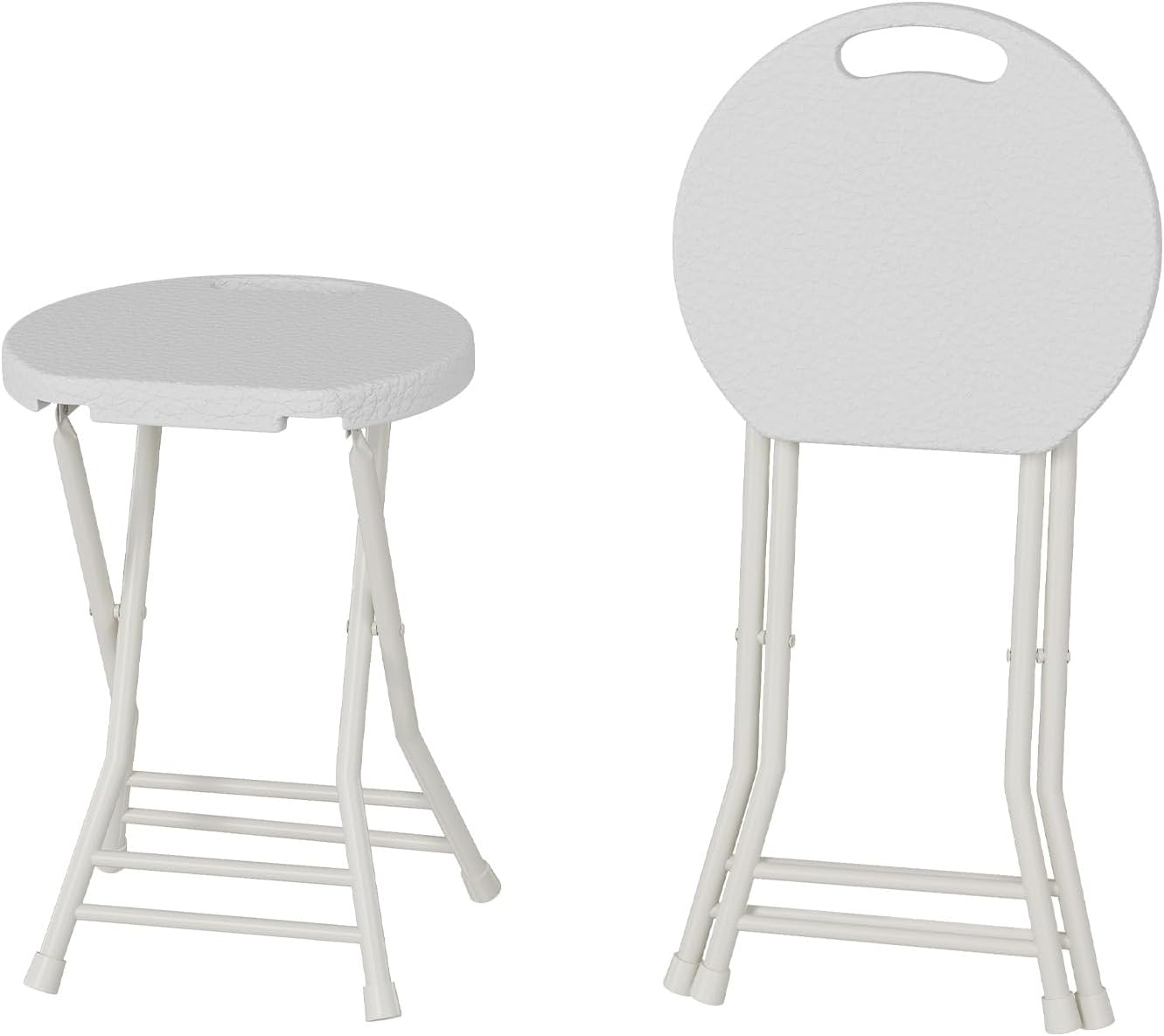 Garvee Folding Stool, Backless 18-Inch Stool, Portable with Handle, Foldable Bar Stool, Anti-Slip Feet, 600Lbs Capacity, for Bar Stools Kitchen Home Indoor and Outdoor Use (White-2, 18)