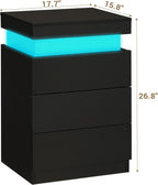 ADORNEVE Black Nightstand with Charging Station and LED Lights | Modern Night Stand with Sliding Top,Bedside Table with Drawers,Bed Side Tables Bedroom