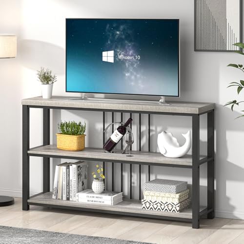 FOLUBAN Console Tables for Entryway, Sofa Table with 3 Tier Storage for Living Room Hallway Foyer Behind Couch, Rustic Light Grey