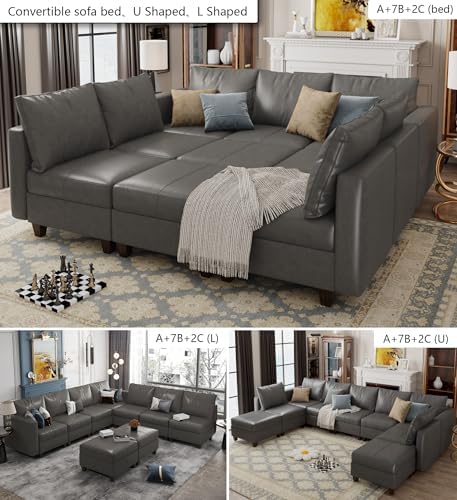 EASE MOOSE Faux Leather Sectional Modular Couch Sleeper Sectional Sofa | Faux Leather Modular Sectional sofa with Storage, Material Scratch Resistant ,Convertible sofa bed,Freely combinable