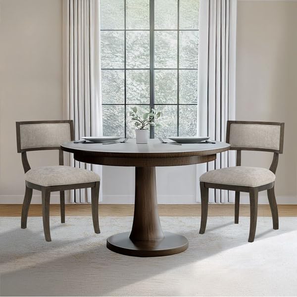 Madison Park Signature Solid Wood Upholstered Dining Chairs Set of 2, Modern Dining Chair with Open Split-Back Design, Curved Padded Backrest, for Dining Room, Living Room