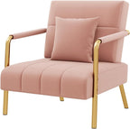 Yaheetech 30" Accent Chair Velvet Armchair with Golden Frame, Pink | Velvet Accent Chair Oversized Armchair Living Room Chair with Gold-Tone Metal Frame for Living Room, Home Office, Bedroom