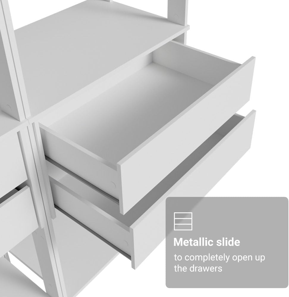 Madesa Kitchen Pantry Storage Rack with 4 Drawers, 5 Shelves and Hanging Space 55" L Multiuse Modular Cabinet for Kitchen Organization - White