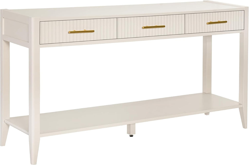 Knocbel Entryway Console Table with 3 Vertical Stripe Drawers and Storage Bottom Shelf, Sofa End Table with Sturdy Long Legs for Living Room Hallway, 15.7" D x 60" W x 31.4" H Beige