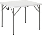 34" Square Folding Table, Portable Plastic Table No Assembly Needed, Fold-in-Half Design with Handle for Indoor Outdoor, Camping, Events, Banquets - White