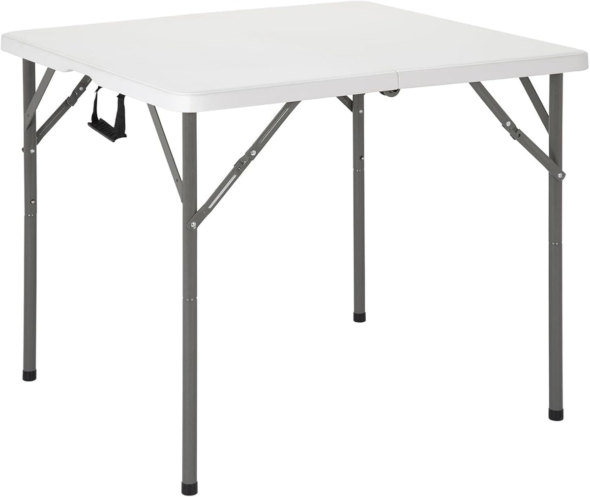 34" Square Folding Table, Portable Plastic Table No Assembly Needed, Fold-in-Half Design with Handle for Indoor Outdoor, Camping, Events, Banquets - White