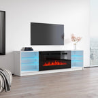 Meble Furniture Boston 01 Electric Fireplace TV Stand — High Gloss Modern Media Console with LED Lights and Storage — Fits TVs up to 90" — White, 79" W
