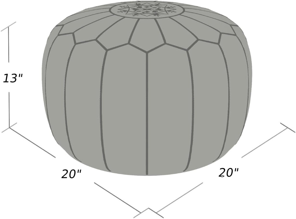 Stuffed Round Design Moroccan Leather Pouf Ottoman, Handmade, Pre-Filled, 100% Genuine Leather, 13” Height x 20” Diameter, Footstool & Living Room Décor (Dark Blue)