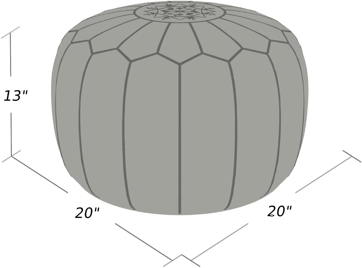 Stuffed Round Design Moroccan Leather Pouf Ottoman, Handmade, Pre-Filled, 100% Genuine Leather, 13” Height x 20” Diameter, Footstool & Living Room Décor (Dark Blue)
