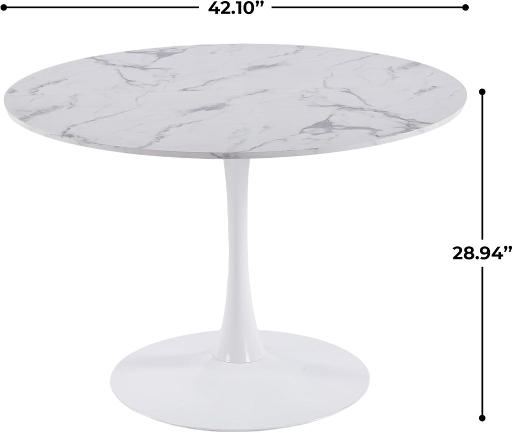 Mid-Century Round Tulip Table, 42" Tulip Dining Table with Sturdy Pedestal Base, Ideal for Kitchen, Small Spaces, Office and Cafe