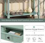 Bellemave Console Table with 2 Drawers & Bottom Shelf, Retro Entryway Table with Storage & Turned Roman Legs, Solid Wood Sofa Tables for Entrance, Hallway, Living Room (Green/35)
