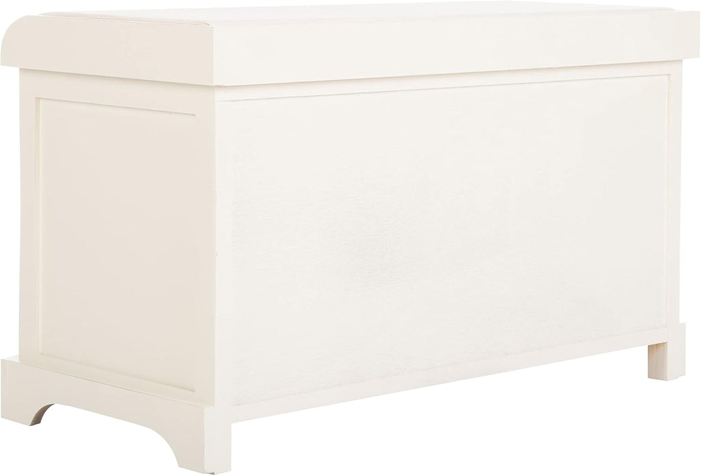 SAFAVIEH Furniture - Freddy 2-Basket Storage Bench - Vintage White - Solid Wood - Coastal Basket Storage Design - Ideal for Entryway, Living Room, Hallway, 18" Seat Height - Fully Assembled (AMH5736D)
