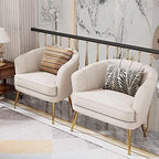 Andeworld Velvet Accent Chair, Barrel Armchair, Beige