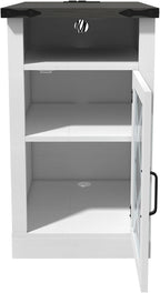 Clihome End Table with Charging Station, 15.4'' Rustic Nightstand with Barn Door & Adjustable Shelf, Wooden Sofa Side Table with 3-Tier Storage for Living Room, Bedroom, White