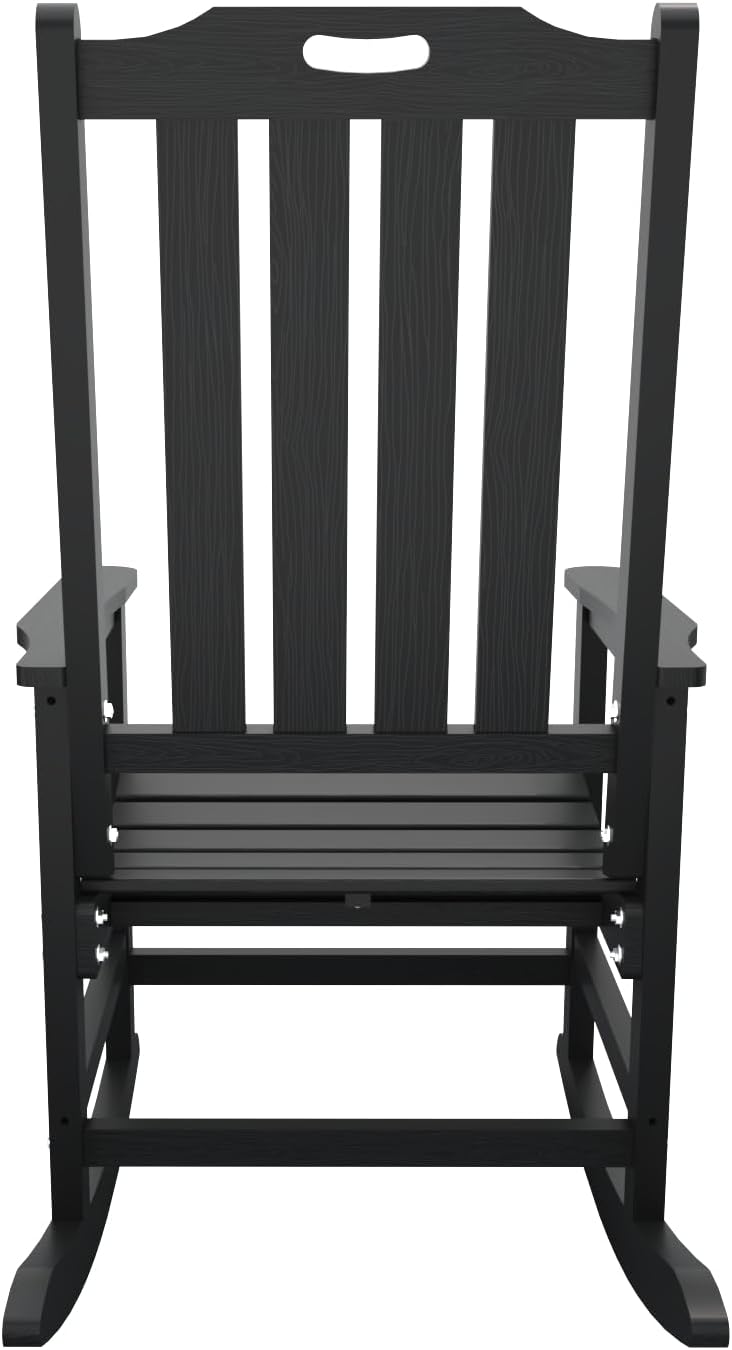 THOEOE Outdoor Rocking Chairs, Oversized Patio Rocking Chair | HDPE Outdoor Rockers for Front Porch, Patio, Backyard, Balcony and Garden. All-Weather High Back Design, Black