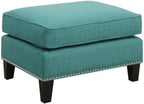 BOWERY HILL Solid Wood Frame Ottoman, Teal Fabric Upholstery, Nail Head Trim, 18" H x 26" W x 21" D, Compact Design, Lightweight, Modern Living Room Accent Piece, Supports Up to 500 lbs