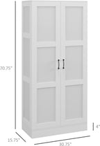 HOMCOM 71" Tall Storage Cabinet with Movable Storage Shelves, Modern Style Pantry Cabinet with Soft Close Doors, White