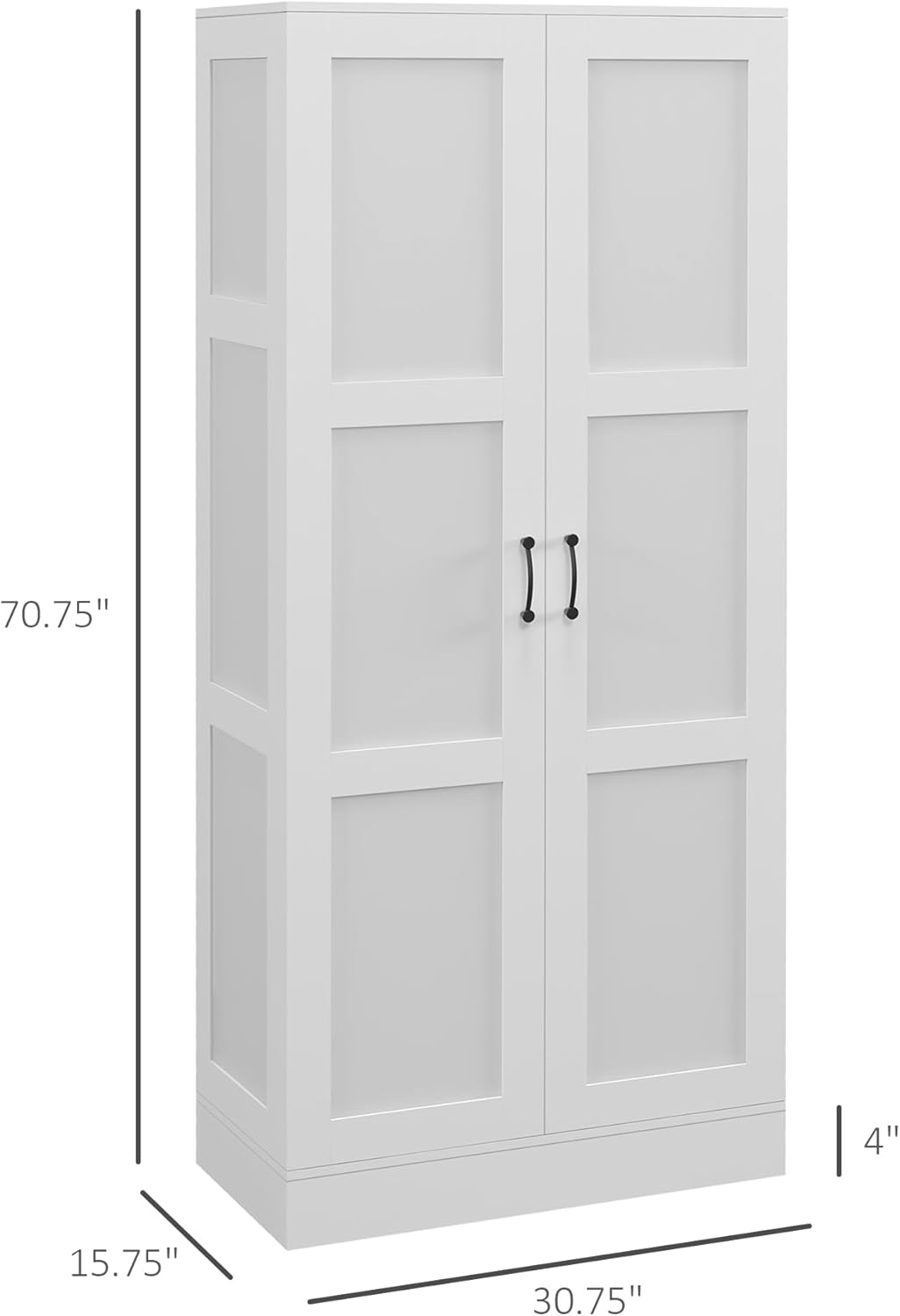 HOMCOM 71" Tall Storage Cabinet with Movable Storage Shelves, Modern Style Pantry Cabinet with Soft Close Doors, White