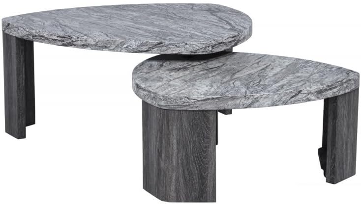 39" Durable Marble Laminate Nesting Coffee Table, Boo Coffee Table with Nested Structure, Nesting Side Tables with MDF Build for Modern Living Spaces, Gray