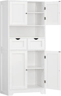 TEENFON 57.8" H Tall Bathroom Storage Cabinet with 4 Doors & 2 Adjustable Shelves, Freestanding Bathroom Cabinet with 2 Drawers, Kitchen Cabinets & Pantry, Cupboard for Kitchen, Dining Room, White