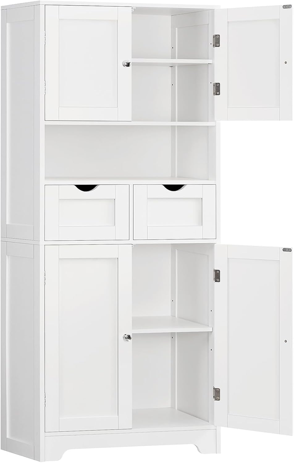 TEENFON 57.8" H Tall Bathroom Storage Cabinet with 4 Doors & 2 Adjustable Shelves, Freestanding Bathroom Cabinet with 2 Drawers, Kitchen Cabinets & Pantry, Cupboard for Kitchen, Dining Room, White