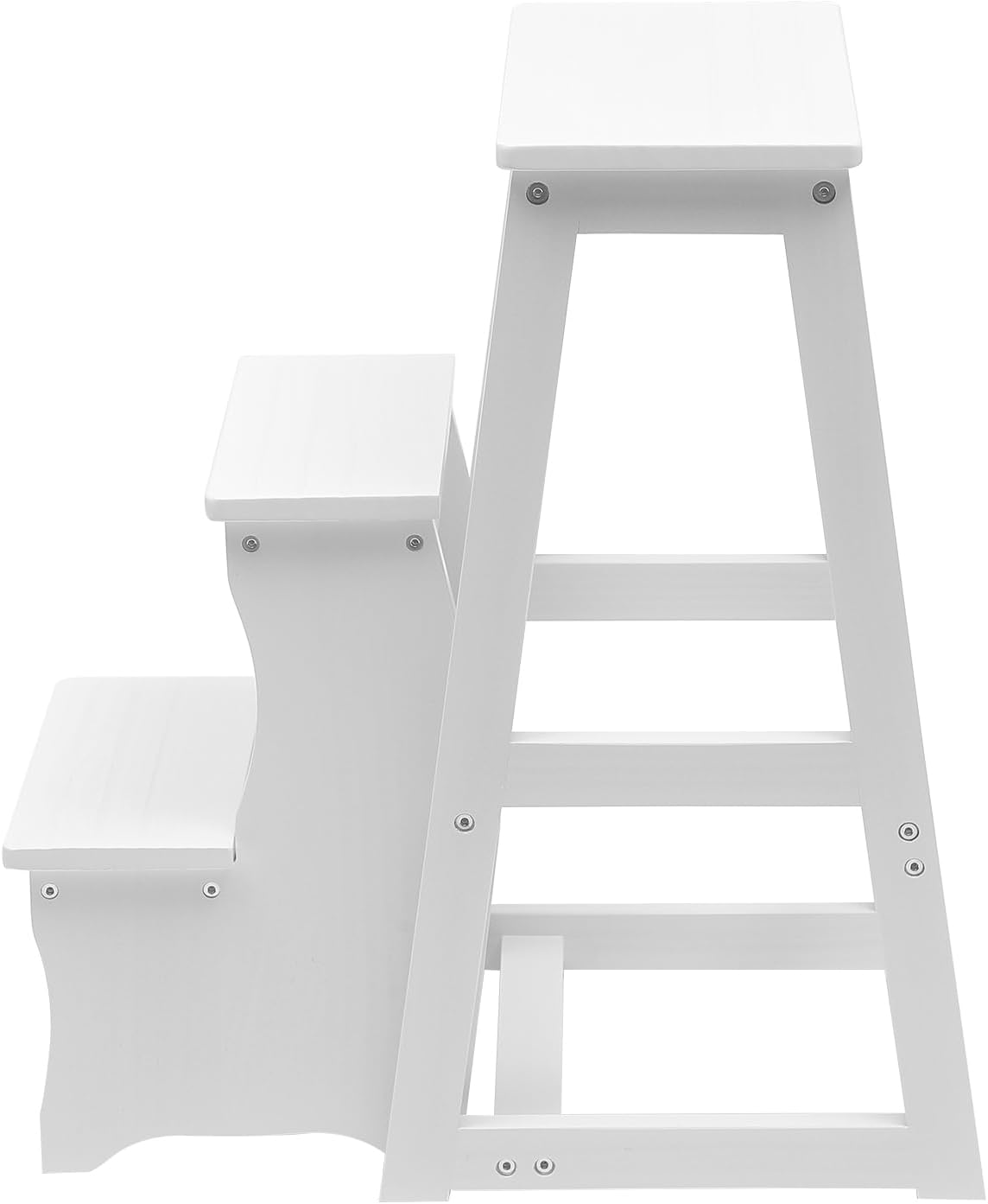Wooden Folding Library Ladder Chair, 3-Step Multifunctional Step Stool, Display Ladder and Storage Shelf for Kitchens, Garages, Bars, Counters (White)