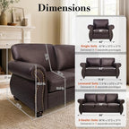 Couchus 88" W Living Room Furniture Sets, 3-Seater&Loveseat, Brown | Faux Leather Fabric Sofa and Couch Sets, Mid-Century Sofa Set with Nailhead Trim