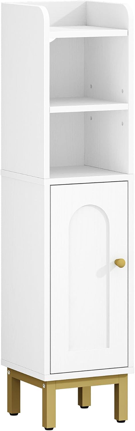 Hzuaneri Bathroom Storage Cabinet, Small Corner Floor Cabinet | Narrow Toilet Paper Holder, Bathroom Organizer with Adjustable Shelf, 2 Doors, for Small Spaces, White BC08203X
