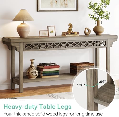 Tribesigns 70.8-Inch Solid Wood Long Console Table, Farmhouse Entryway Table with Storage, Narrow Sofa Table Grey Couch Table for Living Room Entryway Hallway (Gray)