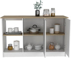 Kitchen Island with Four Open Shelves and Two Cabinets | Multicolor design with light oak and white finish
