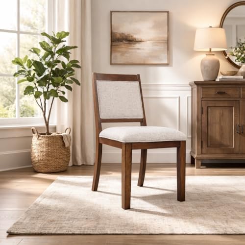 HomePop Open Back Upholstered Wood Frame Dining Chairs -Neutral Textured Solid (Set of 2)