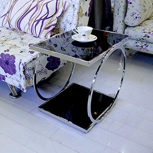Telephone Table, Square Side Table,2 Layer Coffee Table,Telephone Table,Corner Table,Tempered Glass Sofa Side Table,554051CM(Color:Silver)