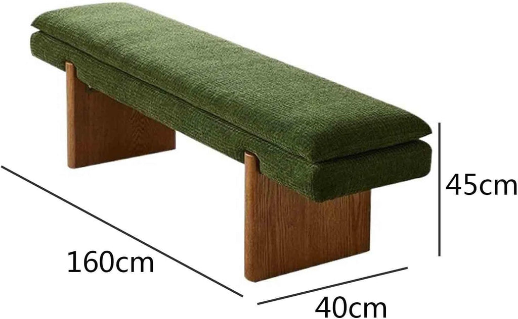 Modern Green Bedroom Bedside Bench Dressing Room Wooden and Fabric Long Entryway(Large)