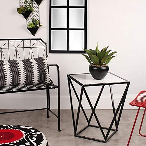 Telephone Table, Modern Living Room Marble Square Coffee Table,Metal Industry Side Table,Telephone Table,21.65 Inch Tall,Gold,Black (Color:Black,Size:17.7117.7121.65in)