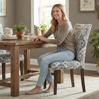 Furniliving Upholstered Dining Chairs Set of 2 - Line Fabric Modern Farmhouse Kitchen Chairs, High-Back Dining Room Chairs with Wooden Legs for Kitchen Dining Room Living Room.Floral Blue