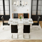 Dining Table Set for 6,63" Faux Marble Dining Room Table Set,High Glossy Dining Tabletop with Sturdy Chrome Leg,White Kitchen Table and Chairs Set for Dining Room,Easy Assemble