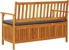 Patio Storage Bench with Cushion, 47.2 Inch Solid Acacia Wood Outdoor Garden Seating with Hidden Compartment, Gray