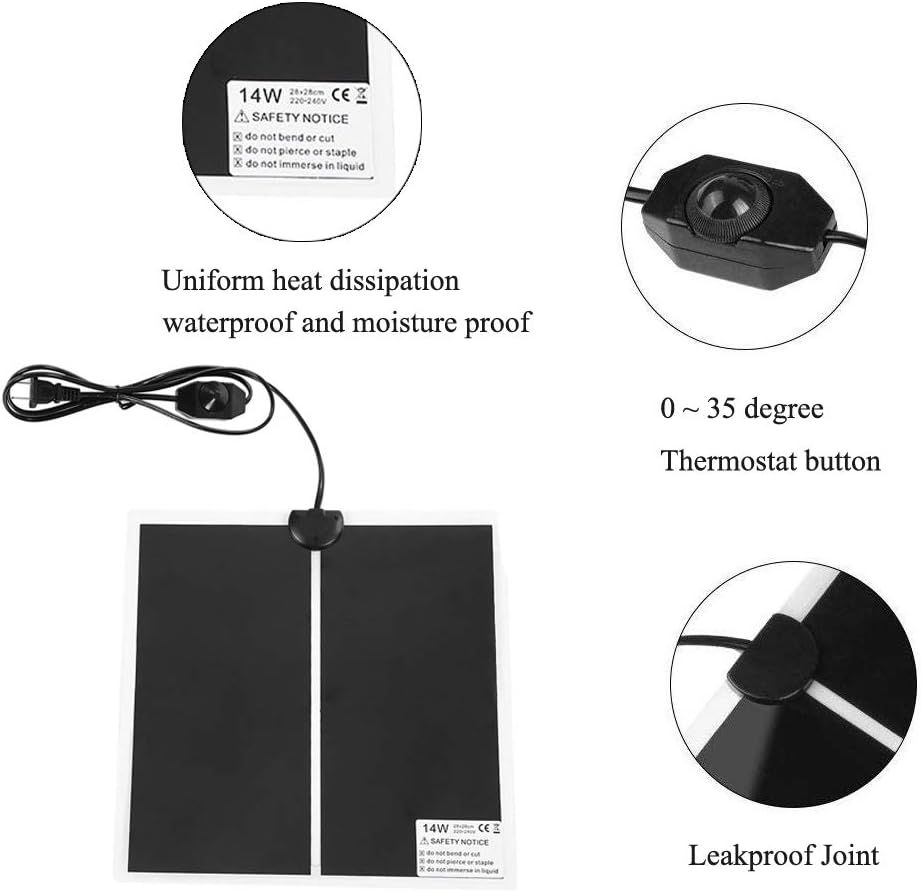 KABASI Reptile Heating Pad, 14W 11x11 inch Waterproof Reptile Heat Pad Under Tank Terrarium with Temperature Control, Safety Adjustable Reptile Heat Mat for Turtle, Tortoise, Snakes, Lizard, Gecko