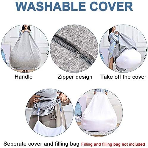 Bean Bag Chair Sofa Cover Without Filler Lazy Lounger High Back Large Bean Bag Storage Chair Couch Cover with Three Side Pockets for Adults and Kids (Dark Gray, XL-39.3x47.2)