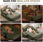 60.2" Oversized Chaise Lounge Chair, Corduroy Cloud Couch, Deep Seat Convertible Sofa Bed with 3 Pillows, Wide Armrests, Side Pocket, No Assembly (Green)