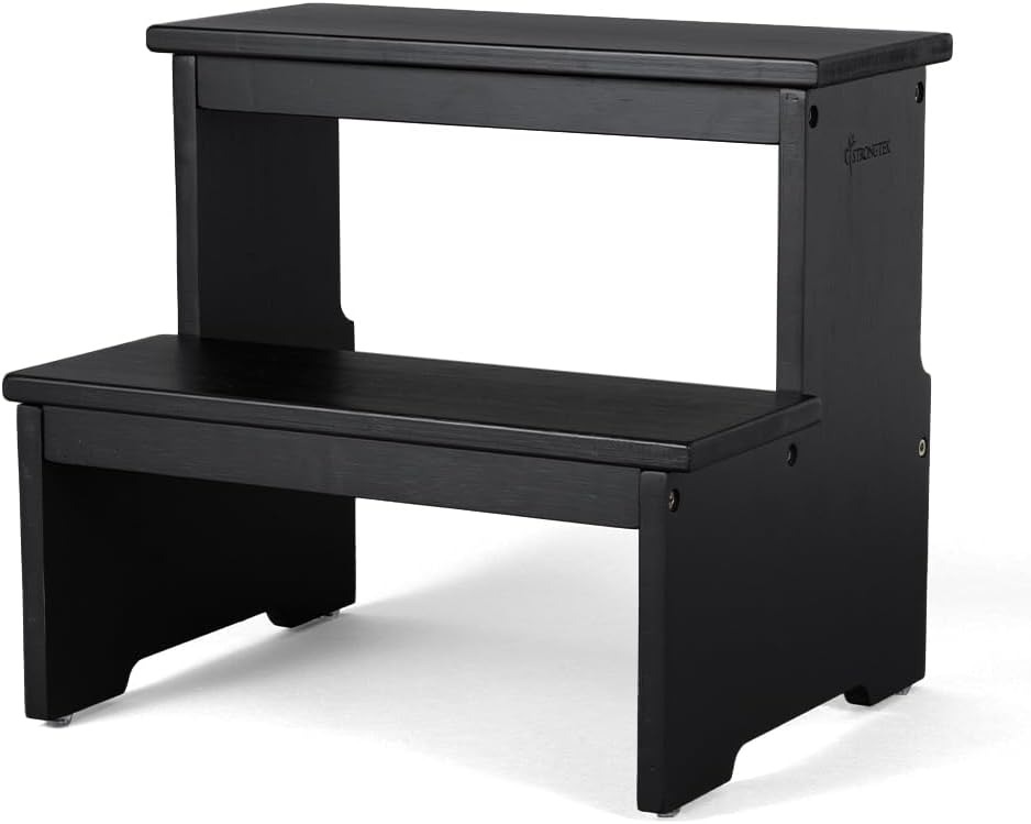 StrongTek Bamboo 2 Step Stool, Non-Slip, 350 lb Capacity, Black | Bed Steps for High Beds for Adults, Non-Slip Feet, Easy Assembly for Kitchen, Bedside, Pantry, Closet and Bathroom Use
