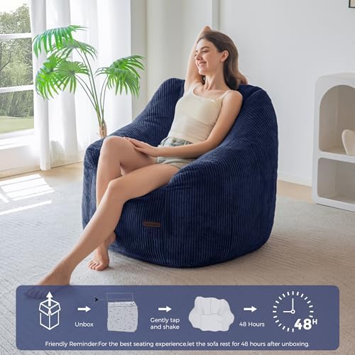 MAXYOYO Bean Bag Chair for Adults, Foam-Filled Floor Sofa for Reading | Bean Bag Chair for Adult with Filler, Cozy Living Room Chair for Bedroom Dorm, Navy