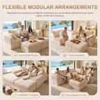 142" Upgraded Couch with Storage, Modular Sectional Couches for Living Room, Oversized Deep Seat 6-Seat U Shaped Cloud Sofa with Ottoman & Pillows,Corduroy,No Assembly(Beige)