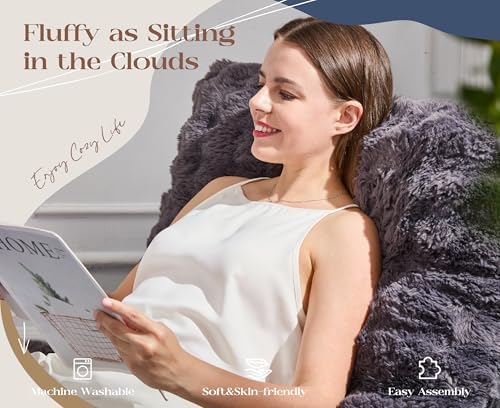 Hobestluk Small Couch Sofa Chaise Lounge Chair Recliner Chair with Footrest | Ergonomic Design,Fluffy Fabric,Multi-Functional Ottoman,No Assembly,Lounge Chair Indoor Bedroom Apartment | Dark Grey Single