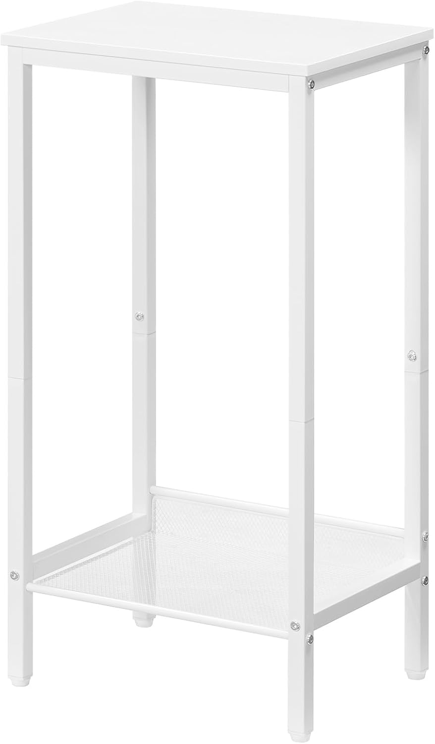 HOOBRO Tall Side Table, Industrial End Telephone Table with Adjustable Mesh Shelves, Small Tall Nightstand for Living Room, Bedroom, Entryway, Office, White WW03DH01