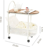 2 Tier Rolling Side Table, Metal Coffee Sofa Side End Table,Handle Utility Cart, Bed Side Table with Wheels Night Stand, Serving Cart,Drink Cart, for Living Room, Bedroom, Bathroom,White