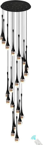 138'' Modern Chandelier,20-Lights Black Modern Pendant Light Fixture Staircase Large Chandelier Lobby Living Room Bedroom Foyer High Ceiling Chandelier